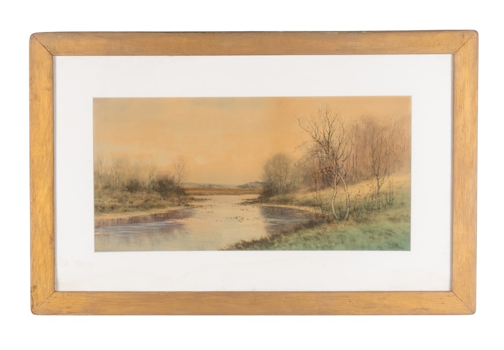 GEORGE HOWELL GAY, LANDSCAPE, WATERCOLOR ON PAPER: George Howell Gay (American, 1858–1931). Untitled - watercolor on paper, signed to LR. Framed. Approximate dimensions: h. 17.5", w. 27.5", d. 0.5" Disclaimer: Participating bidders must have a