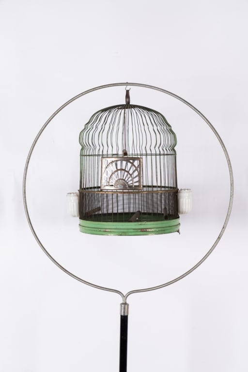 VINTAGE BIRD CAGE ON STAND - 4