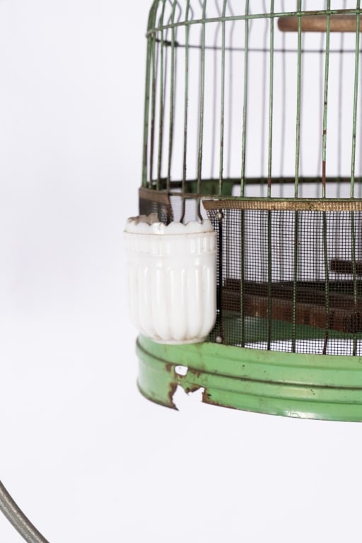 VINTAGE BIRD CAGE ON STAND - 5