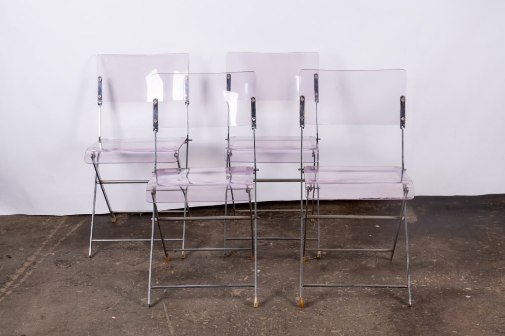 SET OF 6 MODERN ACRYLIC & CHROME FOLDING CHAIRS - 2