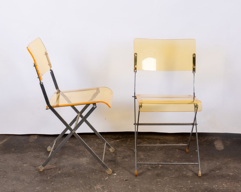 SET OF 6 MODERN ACRYLIC & CHROME FOLDING CHAIRS - 6