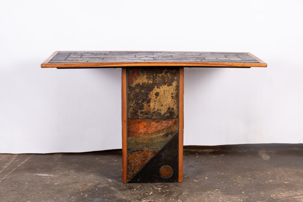 PAUL KINGMA STYLE TILE & WOOD CONSOLE TABLE - 2