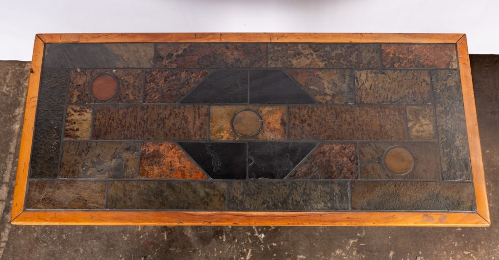 PAUL KINGMA STYLE TILE & WOOD CONSOLE TABLE - 3