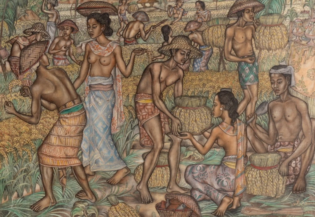 TRADITIONAL INDONESIAN HARVEST SCENE PAINTING, A/C - 4