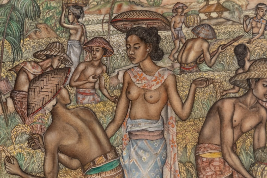 TRADITIONAL INDONESIAN HARVEST SCENE PAINTING, A/C - 5