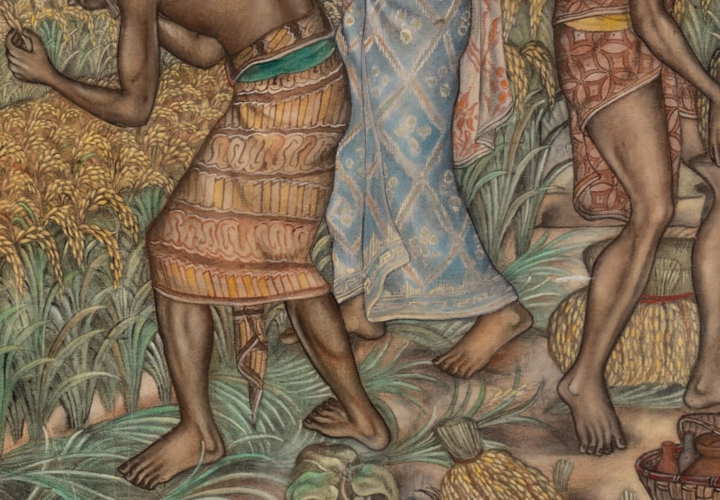 TRADITIONAL INDONESIAN HARVEST SCENE PAINTING, A/C - 6