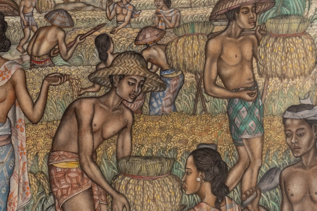 TRADITIONAL INDONESIAN HARVEST SCENE PAINTING, A/C - 7
