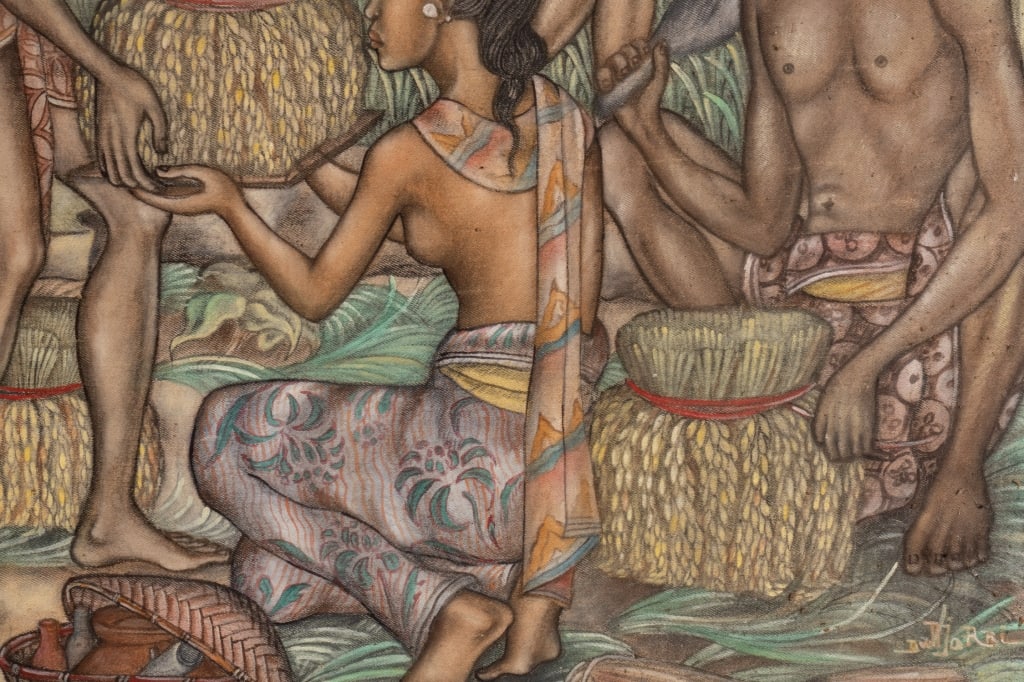 TRADITIONAL INDONESIAN HARVEST SCENE PAINTING, A/C - 8