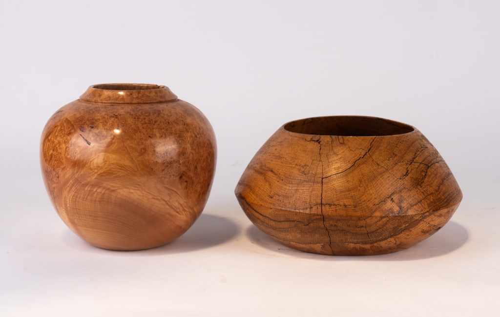 TWO SILVER BURL MAPLE VESSELS BY D. GOINS - 2