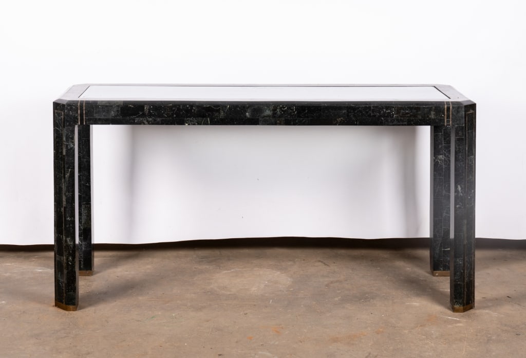 TESSELLATED STONE WITH BRASS INLAY CONSOLE TABLE - 2