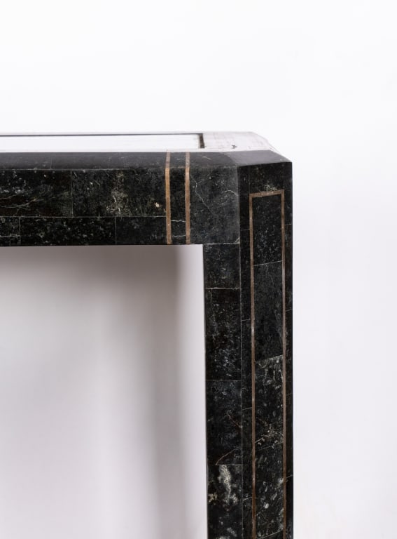 TESSELLATED STONE WITH BRASS INLAY CONSOLE TABLE - 3