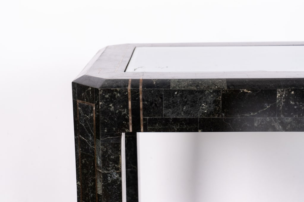 TESSELLATED STONE WITH BRASS INLAY CONSOLE TABLE - 4