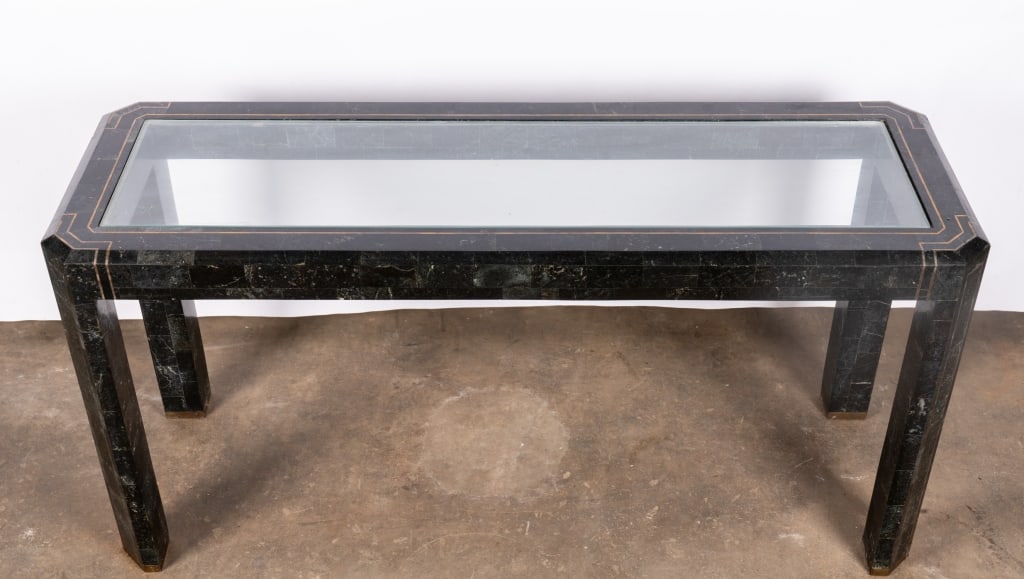 TESSELLATED STONE WITH BRASS INLAY CONSOLE TABLE - 5