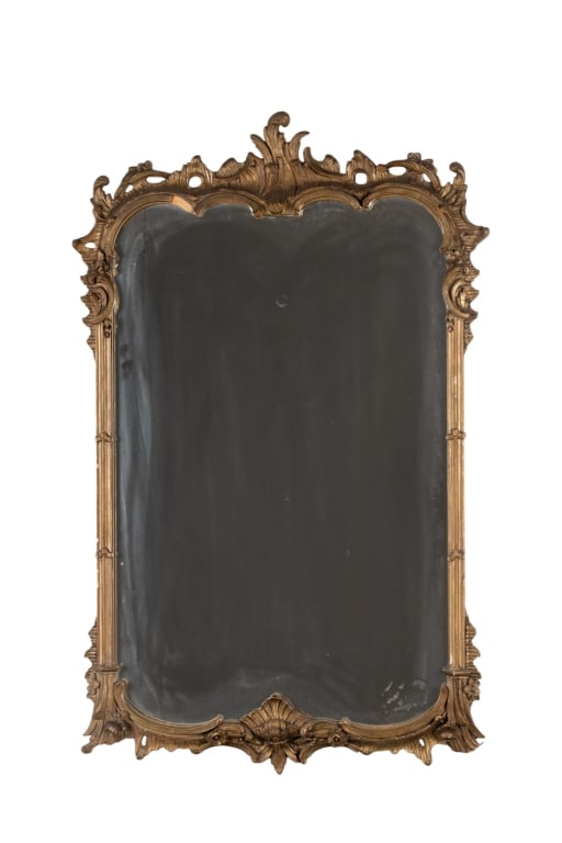 LOUIS XV STYLE WALL MIRROR: Louis XV Style wall mirror. Approximate dimensions: h. 42", w. 27", d. 1.5" Disclaimer: Participating bidders must have a credit card on file with LiveAuctioneers in order for their bidding