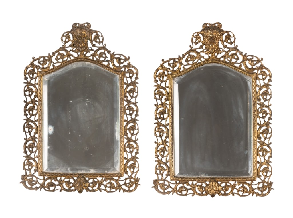 TWO NEOCLASSICAL STYLE ORNATE BRONZE WALL MIRRORS (1 of 8)