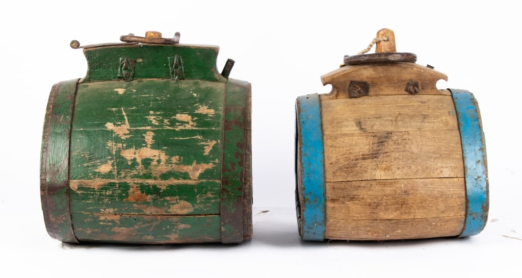 TWO ANTIQUE CHINESE WOOD KEGS OR CASKS - 2