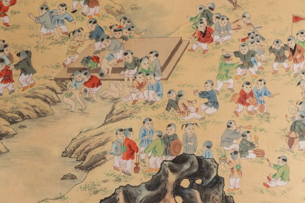 CHINESE 100 CHILDREN WATERCOLOR ON SILK - 10