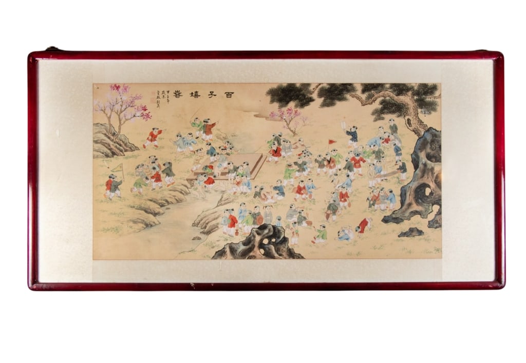 CHINESE 100 CHILDREN WATERCOLOR ON SILK (1 of 10)