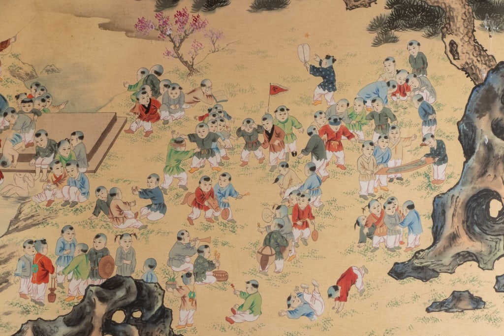 CHINESE 100 CHILDREN WATERCOLOR ON SILK - 3