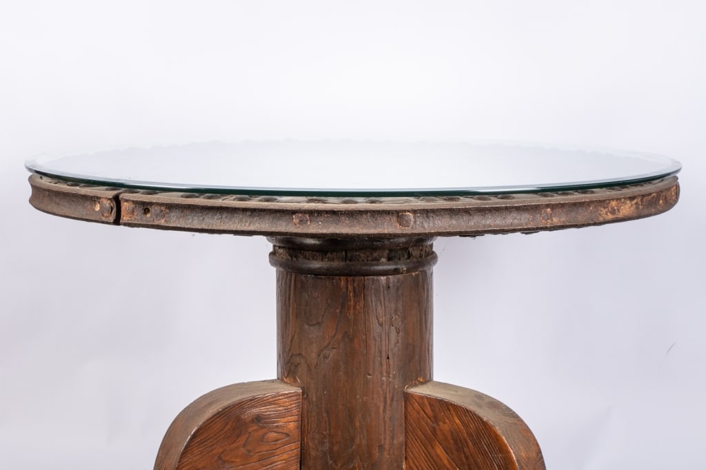 ANTIQUE CHINESE OXCART WHEEL ROUND TABLE - 10