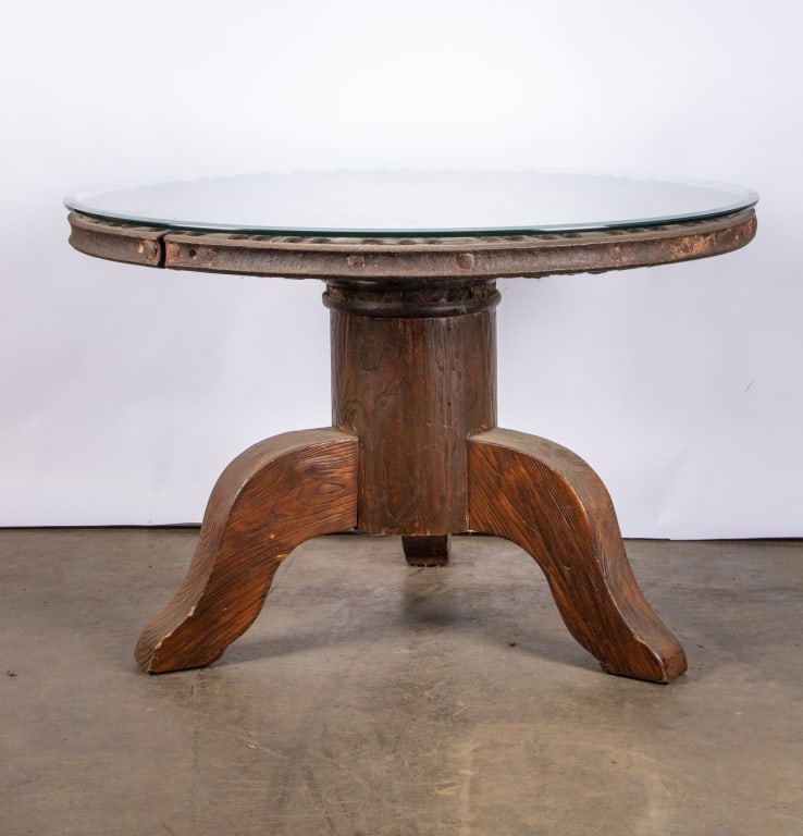 ANTIQUE CHINESE OXCART WHEEL ROUND TABLE - 2