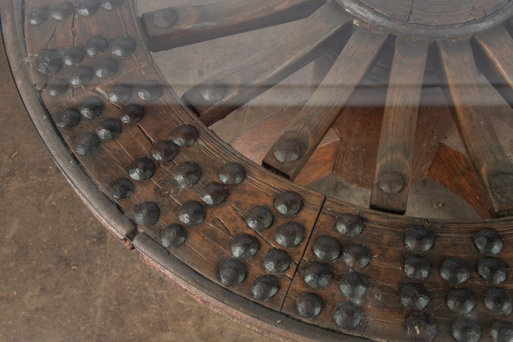 ANTIQUE CHINESE OXCART WHEEL ROUND TABLE - 6