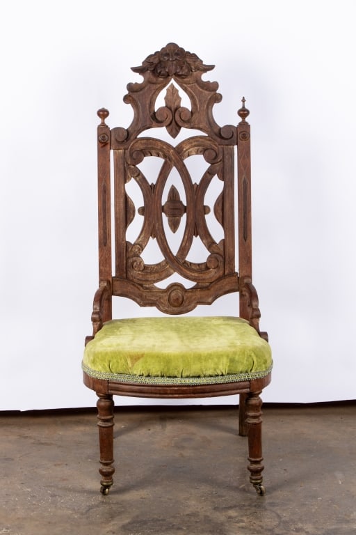 VICTORIAN LOWBOY SLIPPER CHAIR W/GREEN UPHOLSTERY - 2