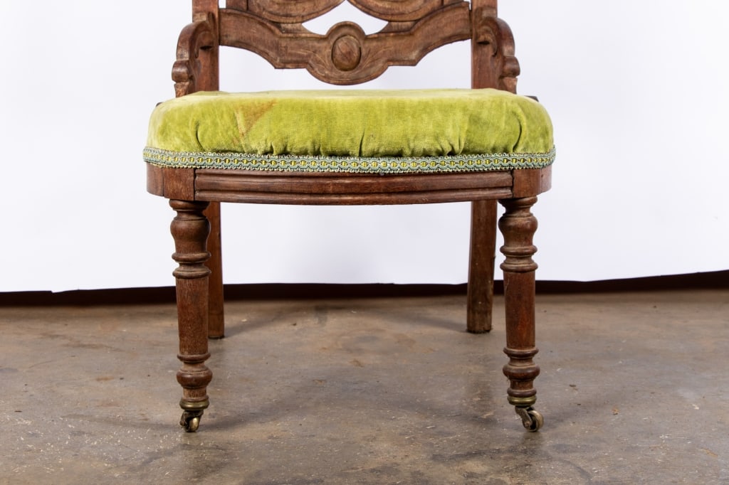 VICTORIAN LOWBOY SLIPPER CHAIR W/GREEN UPHOLSTERY - 4