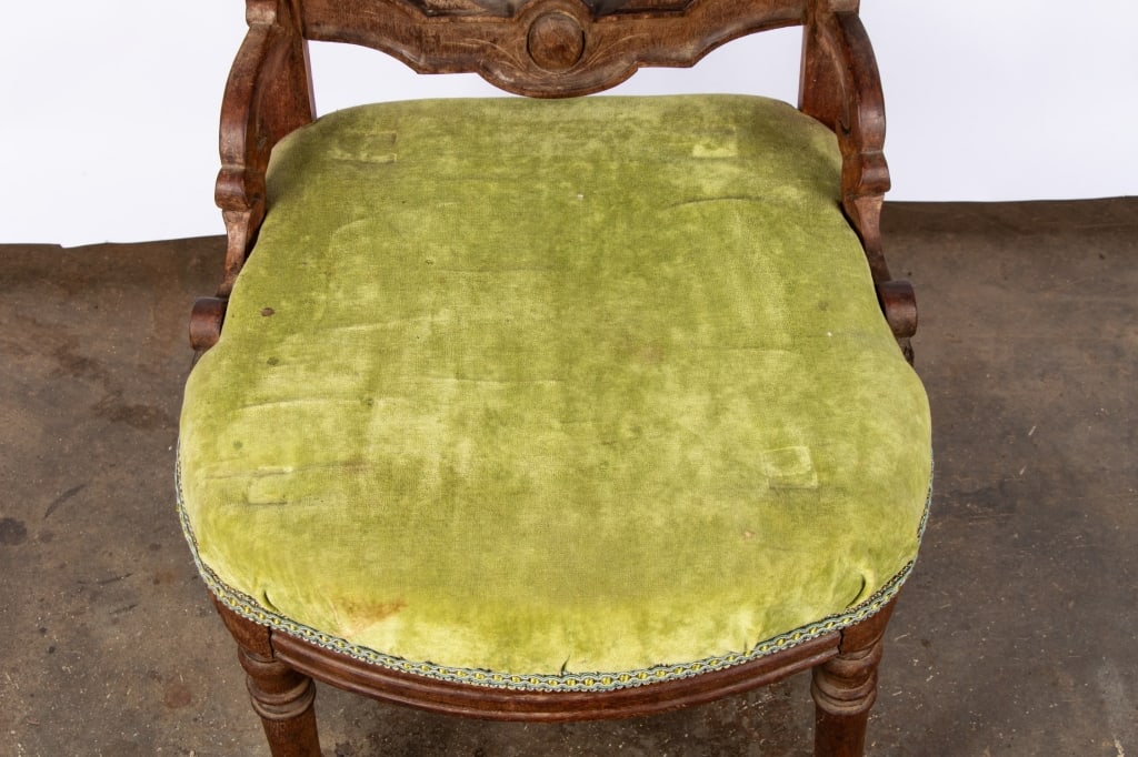 VICTORIAN LOWBOY SLIPPER CHAIR W/GREEN UPHOLSTERY - 6