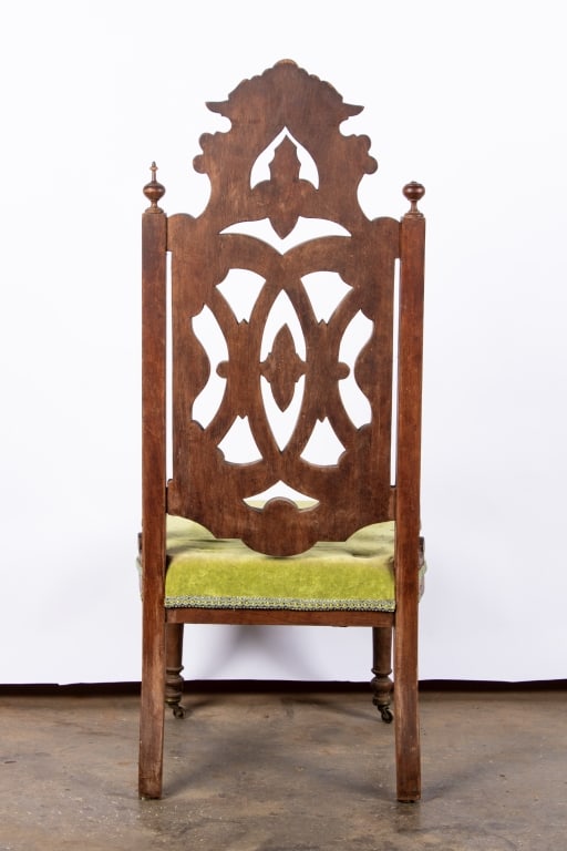 VICTORIAN LOWBOY SLIPPER CHAIR W/GREEN UPHOLSTERY - 7
