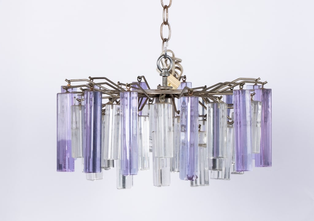 MID-CENTURY PURPLE & CLEAR GLASS CHANDELIER - 2