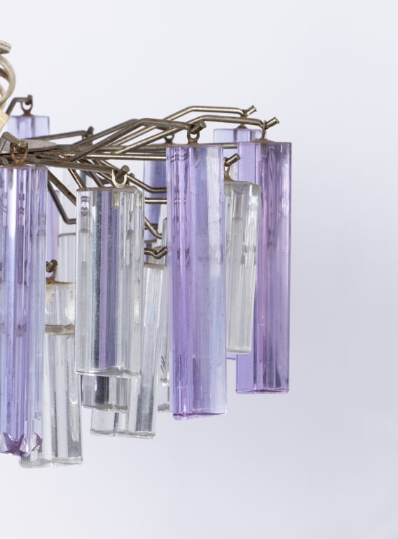 MID-CENTURY PURPLE & CLEAR GLASS CHANDELIER - 4