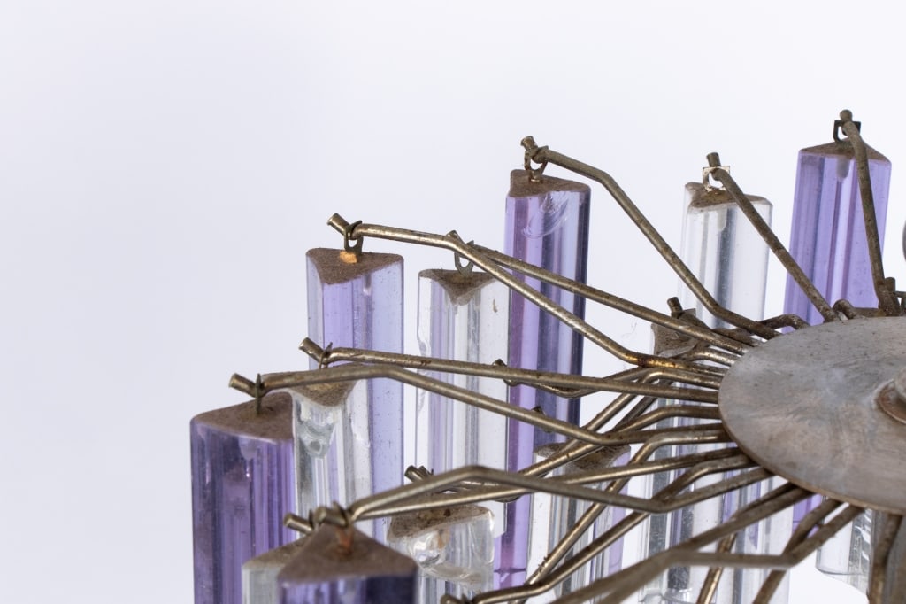 MID-CENTURY PURPLE & CLEAR GLASS CHANDELIER - 5