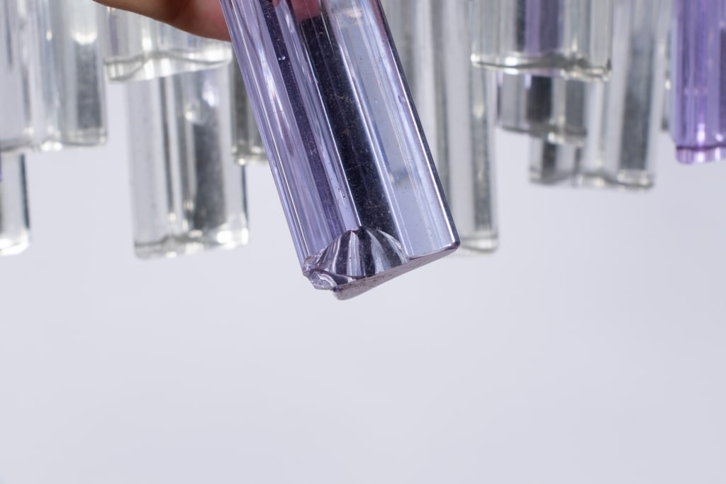 MID-CENTURY PURPLE & CLEAR GLASS CHANDELIER - 6