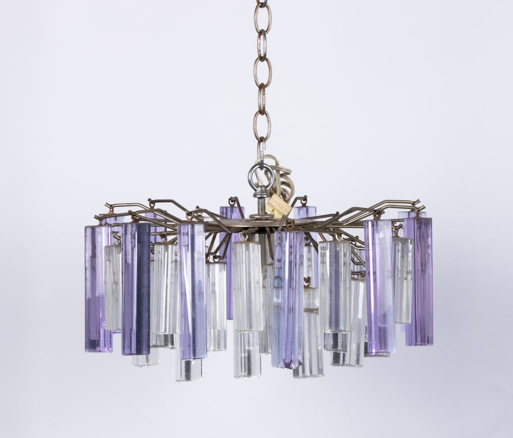 MID-CENTURY PURPLE & CLEAR GLASS CHANDELIER - 7