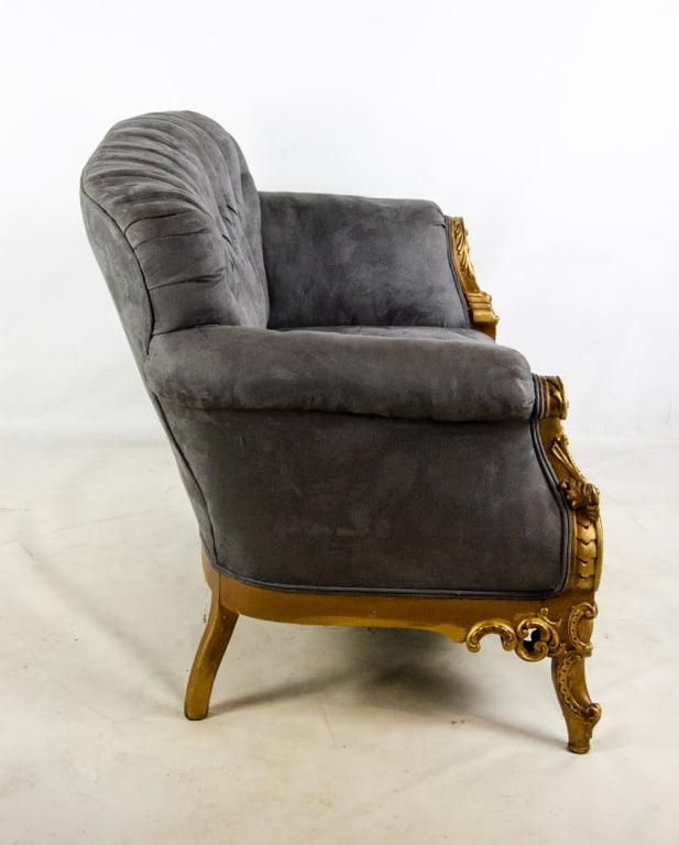 ANTIQUE FRENCH ROCOCO STYLE GREY TUFTED SETTEE - 12