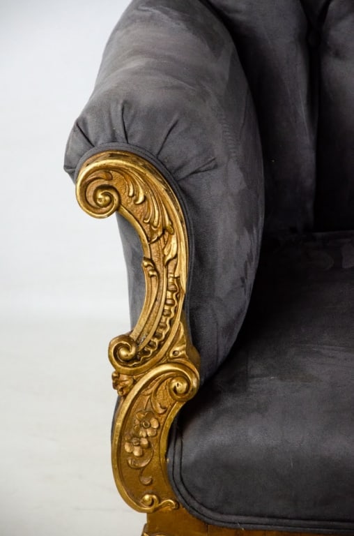 ANTIQUE FRENCH ROCOCO STYLE GREY TUFTED SETTEE - 2