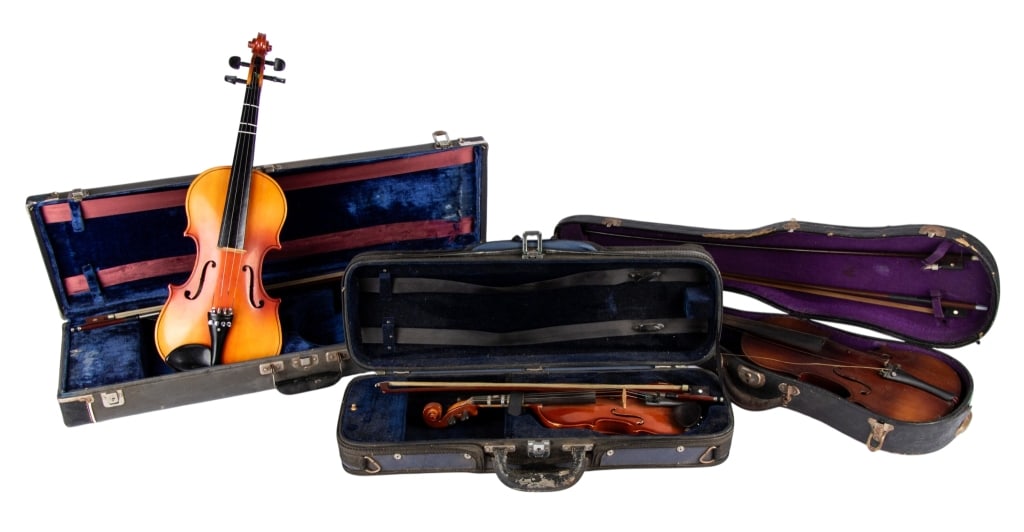 THREE VINTAGE VIOLINS WITH CASES (1 of 4)