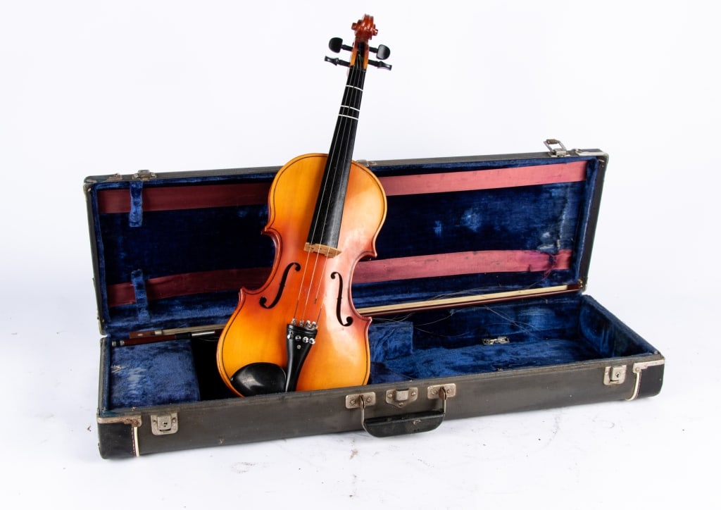 THREE VINTAGE VIOLINS WITH CASES - 2