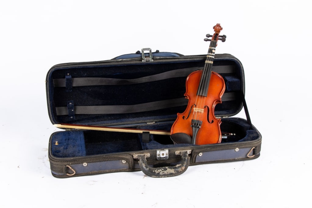 THREE VINTAGE VIOLINS WITH CASES - 4