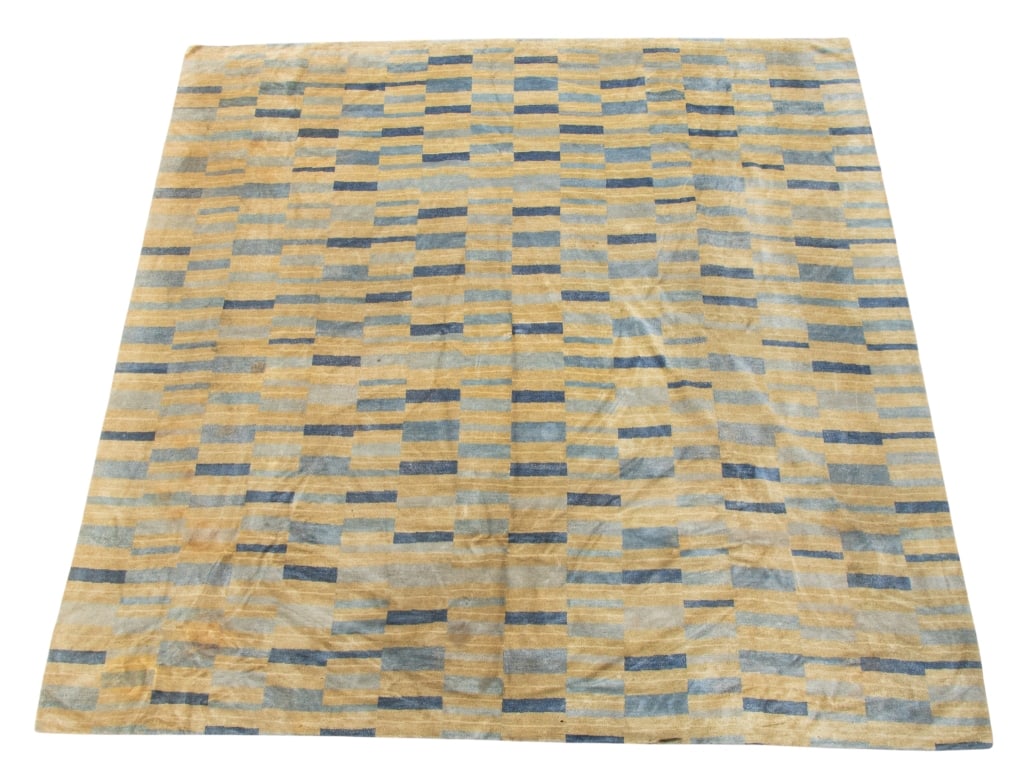 MCM WOOL & SILK MIRAGE HIGH AREA RUG: MCM Mirage High pattern Tibetan wool and Chinese silk area rug. Approximate dimensions: l. 12', w. 12' Disclaimer: Participating bidders must have a credit card on file with LiveAuctioneers in order f