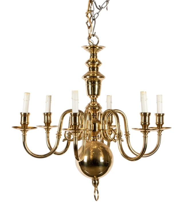 PAIR OF DUTCH COLONIAL STYLE BRASS CHANDELIERS (1 of 8)