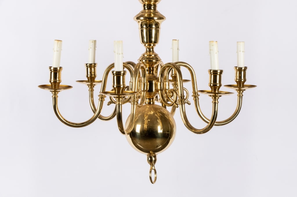 PAIR OF DUTCH COLONIAL STYLE BRASS CHANDELIERS - 2