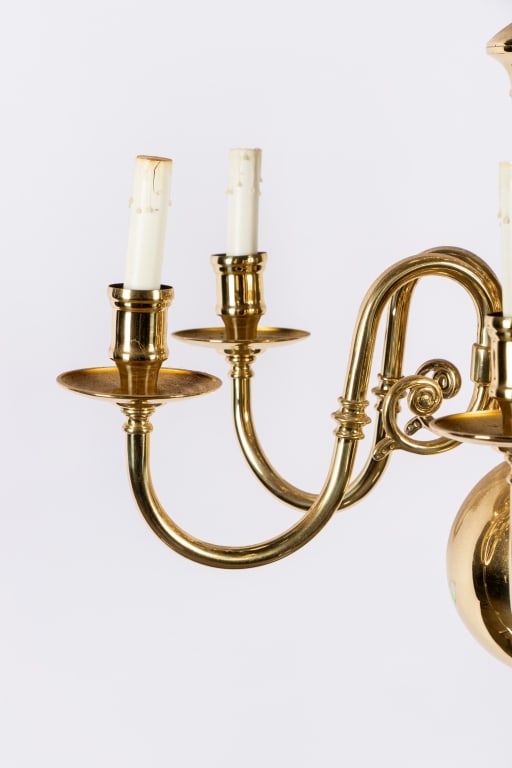 PAIR OF DUTCH COLONIAL STYLE BRASS CHANDELIERS - 5
