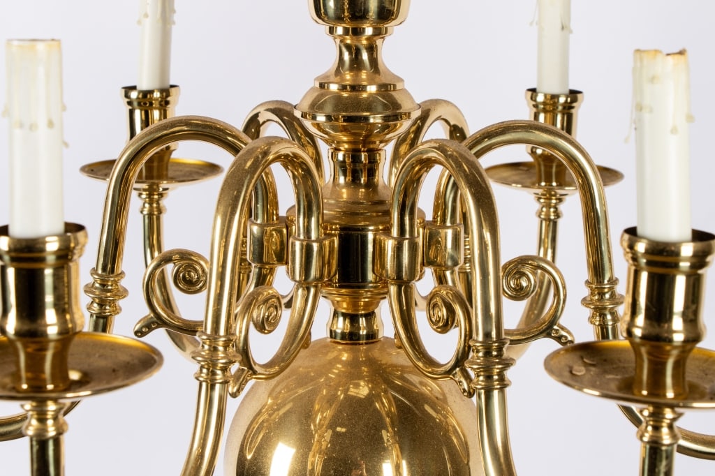 PAIR OF DUTCH COLONIAL STYLE BRASS CHANDELIERS - 7