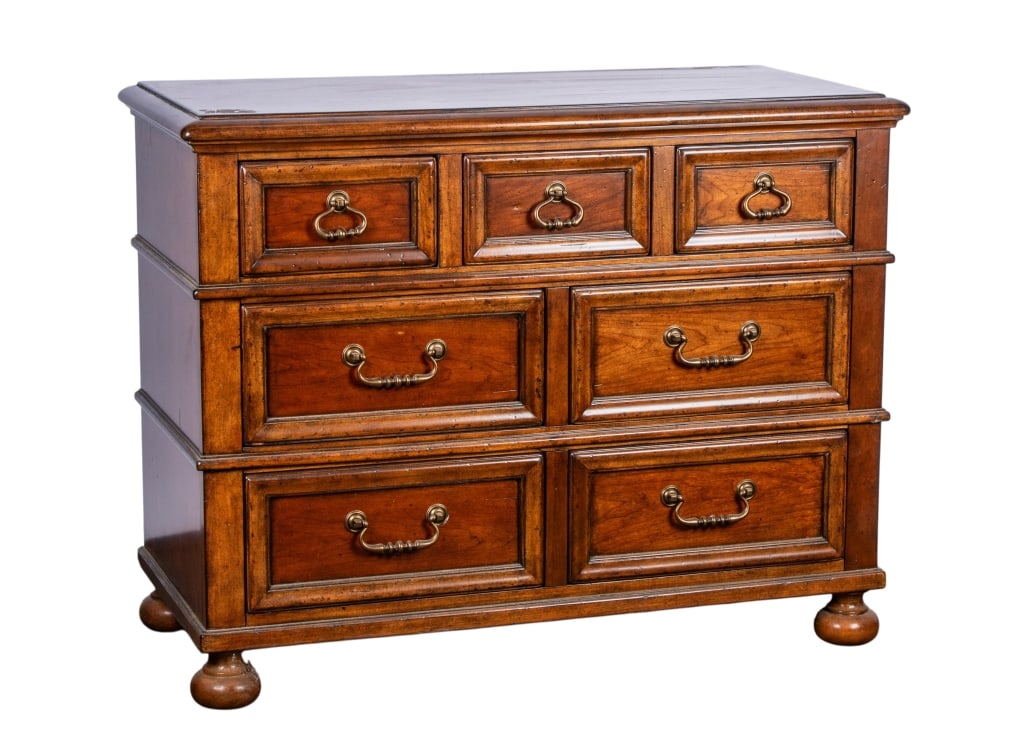 LEXINGTON COVENTRY HILLS SHELTON BACHELOR?S CHEST: Lexington Coventry Hills Shelton bachelor?s chest with seven drawers and bun feet. Approximate dimensions: h. 34.5", w. 44", d. 20" Disclaimer: Participating bidders must have a credit card on file