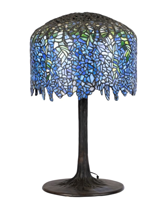 TIFFANY STYLE WISTERIA TREE TRUNK LEAD GLASS LAMP (1 of 8)