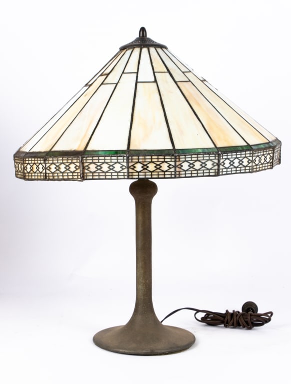 TWO TIFFANY STYLE METAL BASE TABLE LAMPS - 3