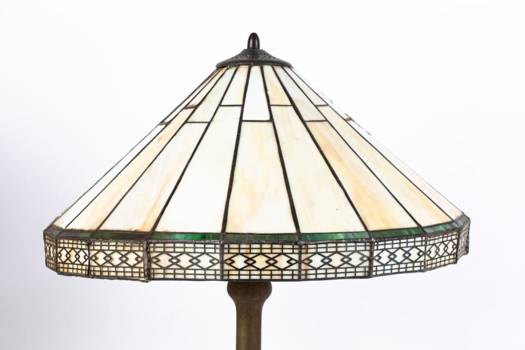 TWO TIFFANY STYLE METAL BASE TABLE LAMPS - 4