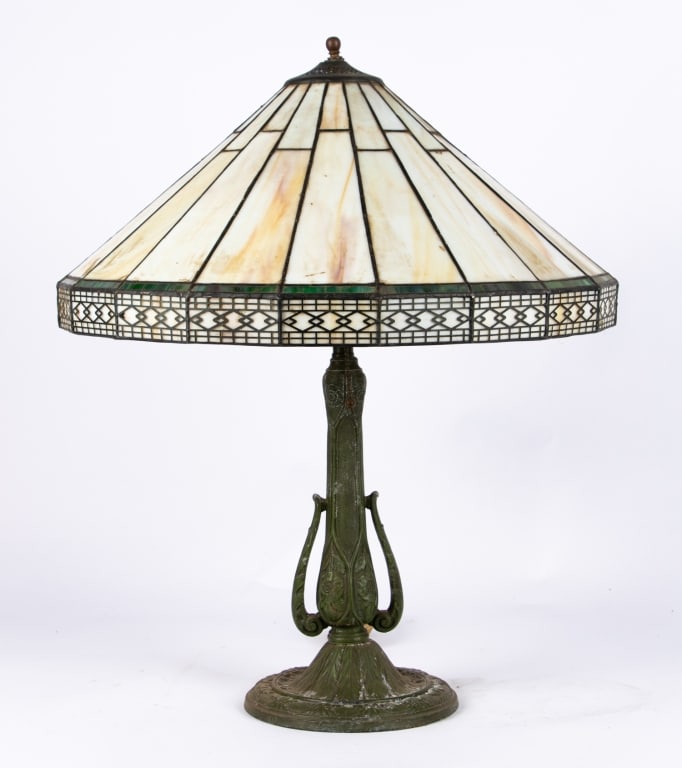 TWO TIFFANY STYLE METAL BASE TABLE LAMPS - 7